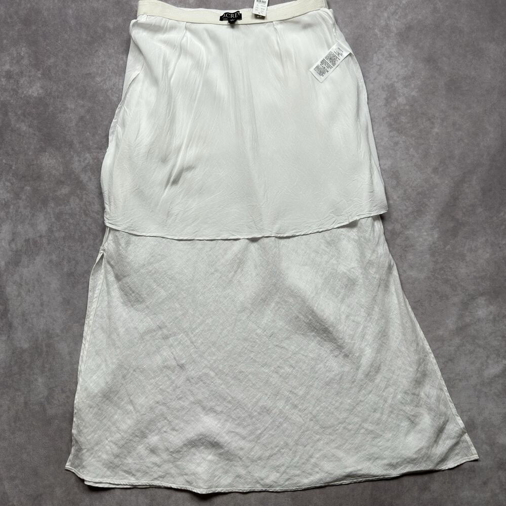 J Crew White 100% Linen Slip Skirt NWT Maxi Flounce Hem Pull On Half Lined Small - Picture 13 of 16